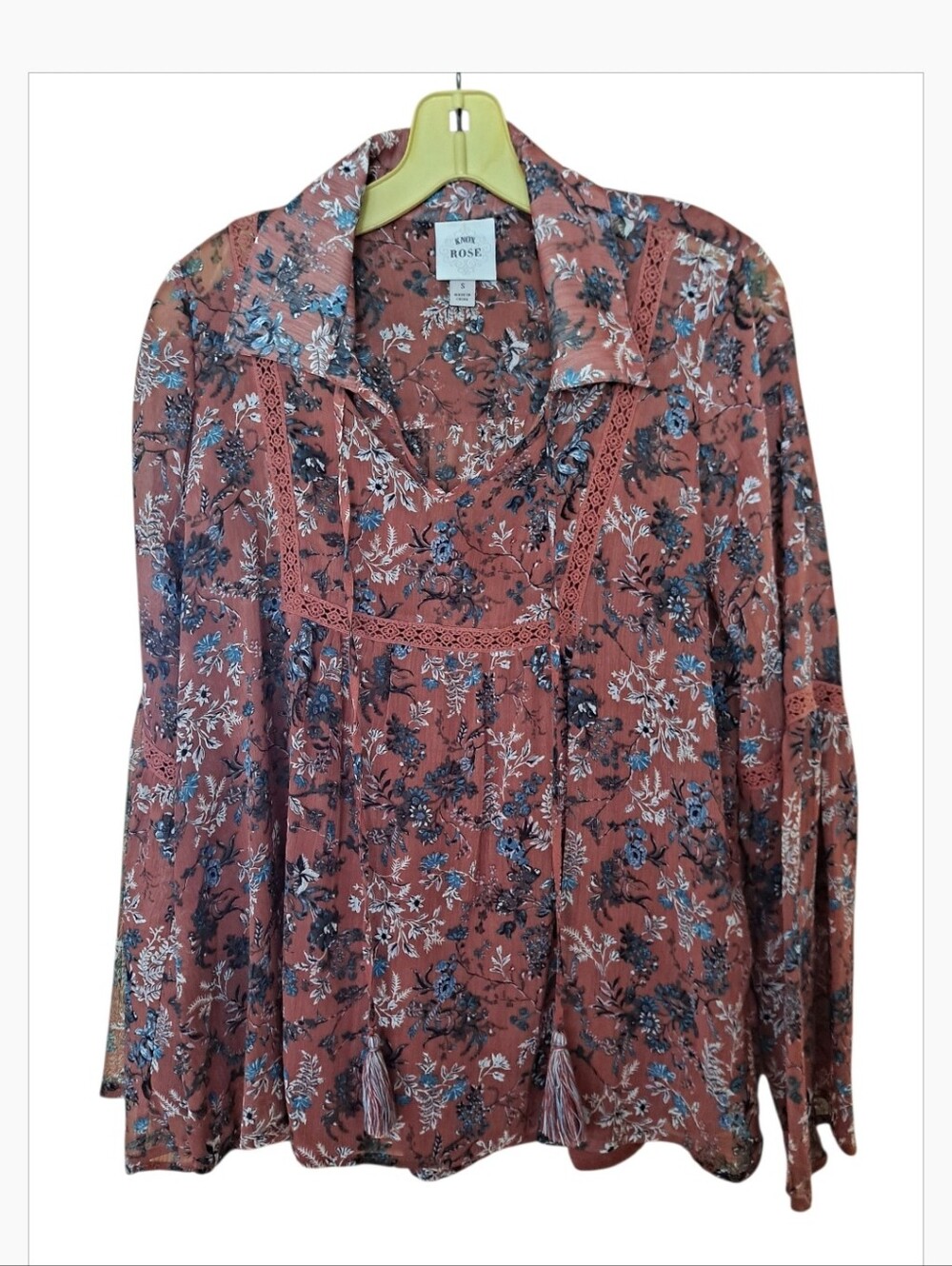 Knox Rose Rust Floral Lace-Trim Peasant Blouse
